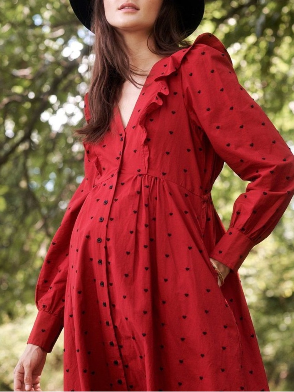 Hatch (1) Maternity The Mae Dress Heart Embroidered Ruffle Midi
